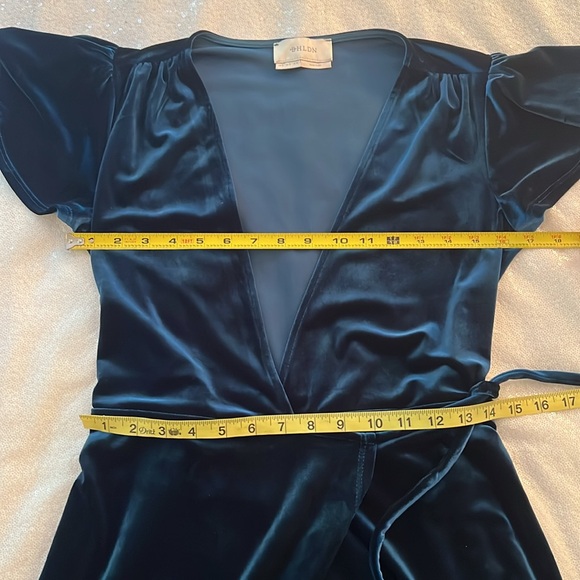 BHLDN Elegant Teal Blue Green Velvet Wrap Party Holiday Midi Dress - Picture 15 of 15